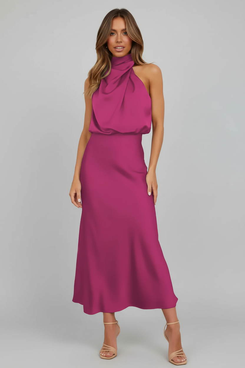 Elodie Halter Midi Dress, an elegant & flattering women's formal dress for special occasions.