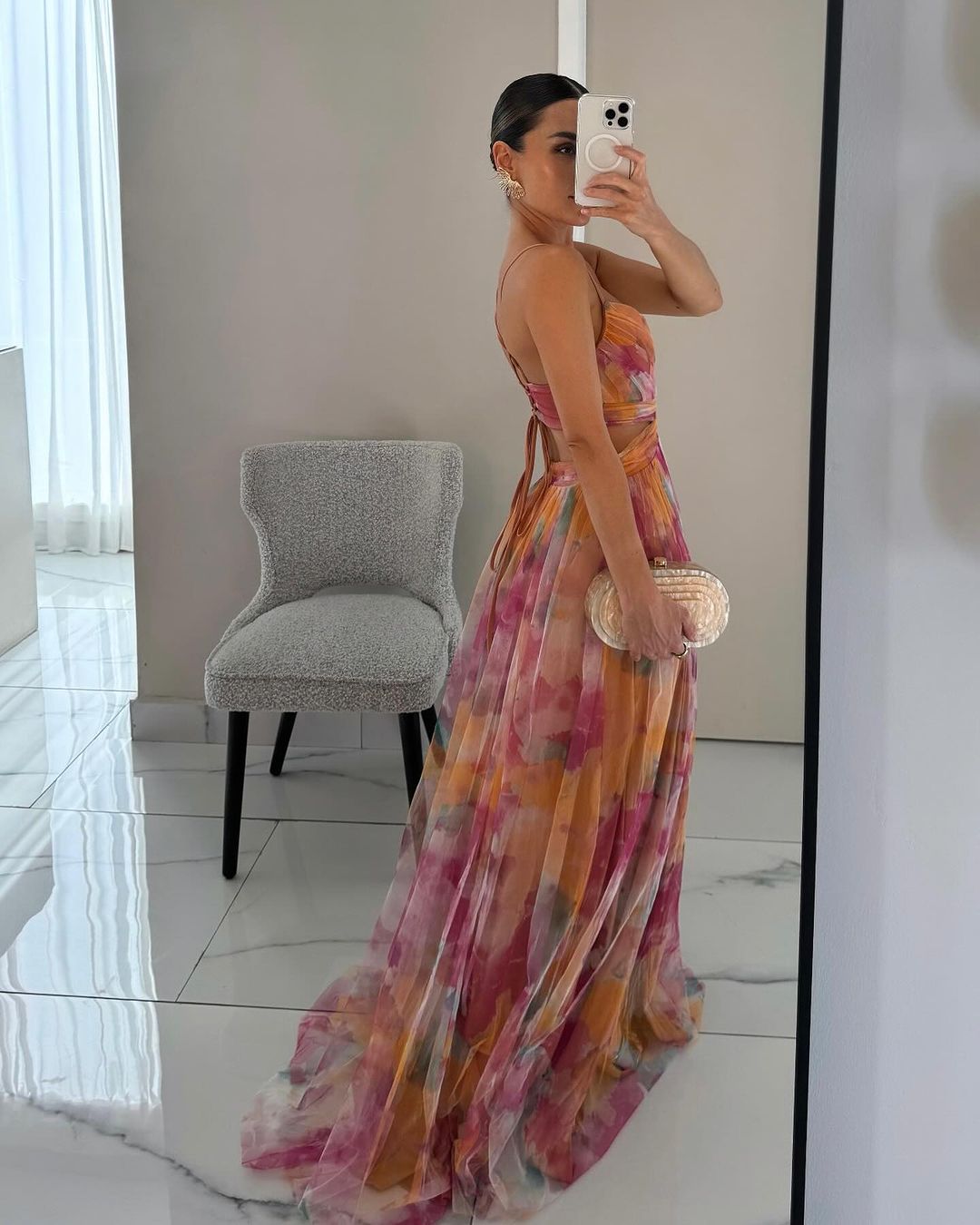 Camille elegant mesh maxi dress for women, figure-hugging with spaghetti straps, perfect for evening wear.
