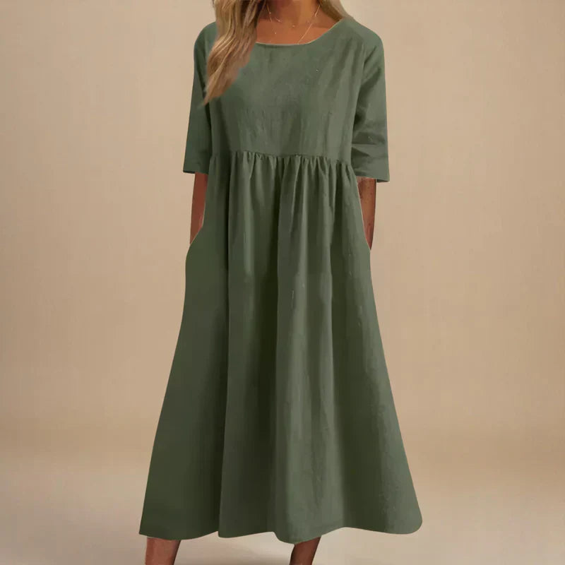 Classic women's midi dress, elegant & flattering. Flowing design makes it comfortable for summer or casual wear.