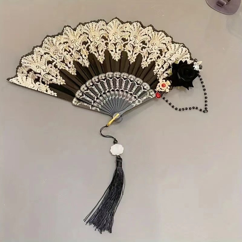 Elegant women's floral folding fan, perfect bridal wedding accessory for special occasions & summer parties.