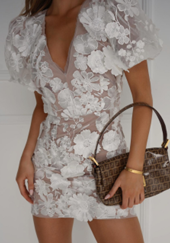 New women's elegant floral mini dress, a stylish spring & summer party outfit.