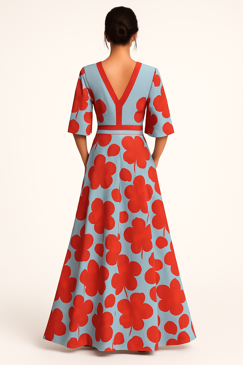 Beautiful floral V-neck maxi dress for women, ideal for summer evening parties, elegant special occasions & events.