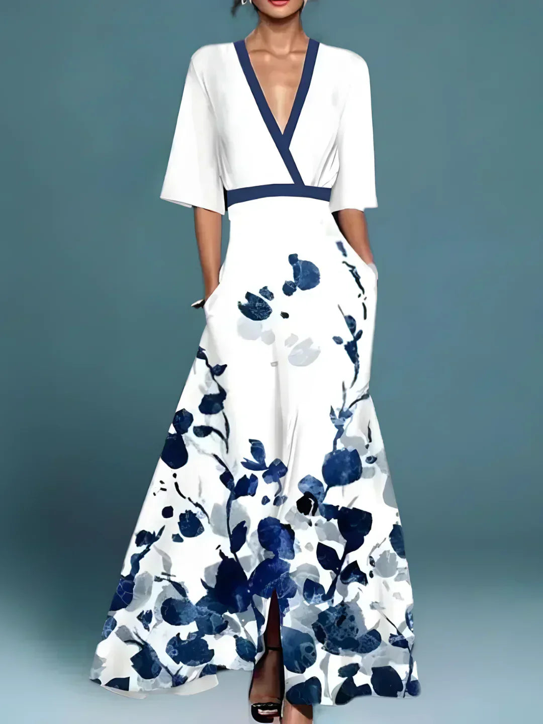Versatile women's floral wrap dress with a flattering midi length. Ideal for day, evening, or party wear.
