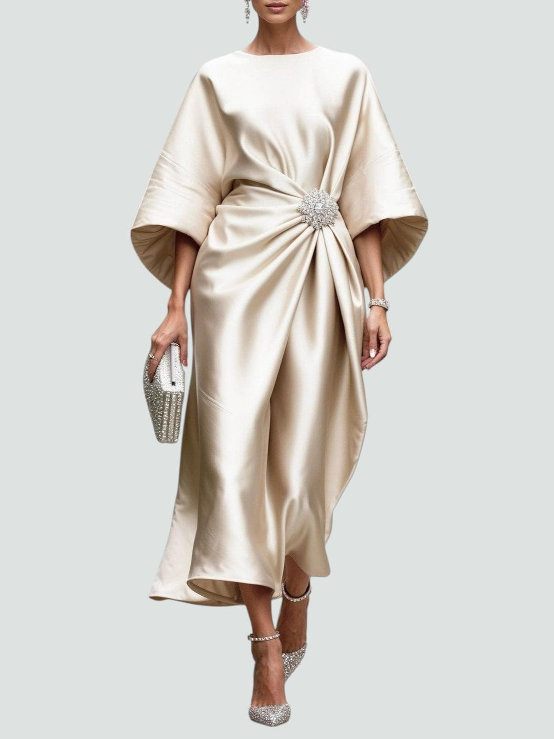 Special occasion women's elegant long flowing dress. Modest, flattering & comfortable for summer evenings.