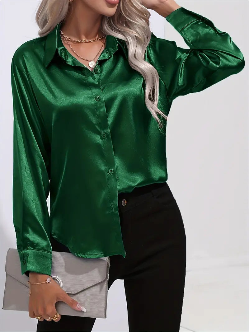 Chic versatile women's blouse, flowy long-sleeve top. Elegant for office, evening, or smart casual.