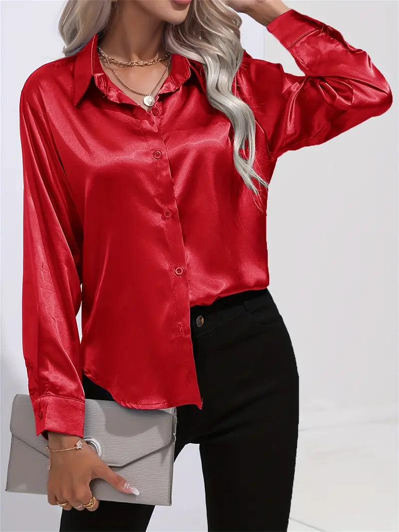 Stylish women's flowy elegant top, comfortable long-sleeve blouse. Versatile for daily wear or evening.