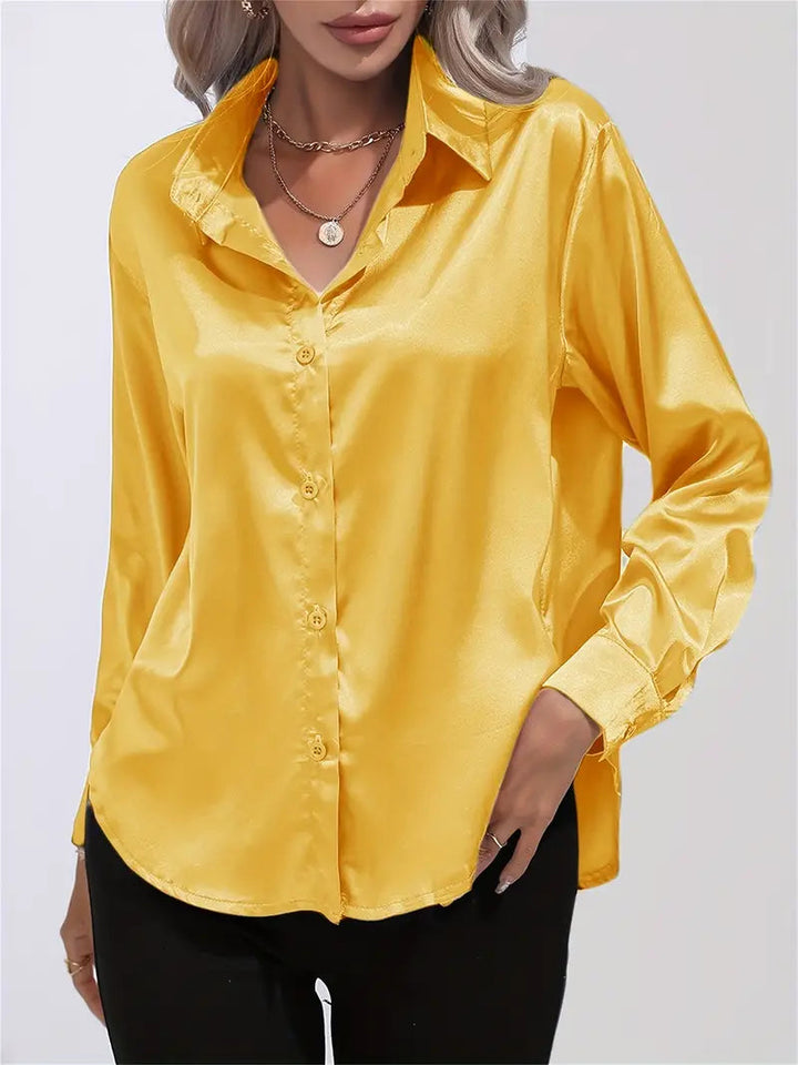 Classic women's office blouse, timeless collared button-down. Flowy and elegant for workwear fashion.