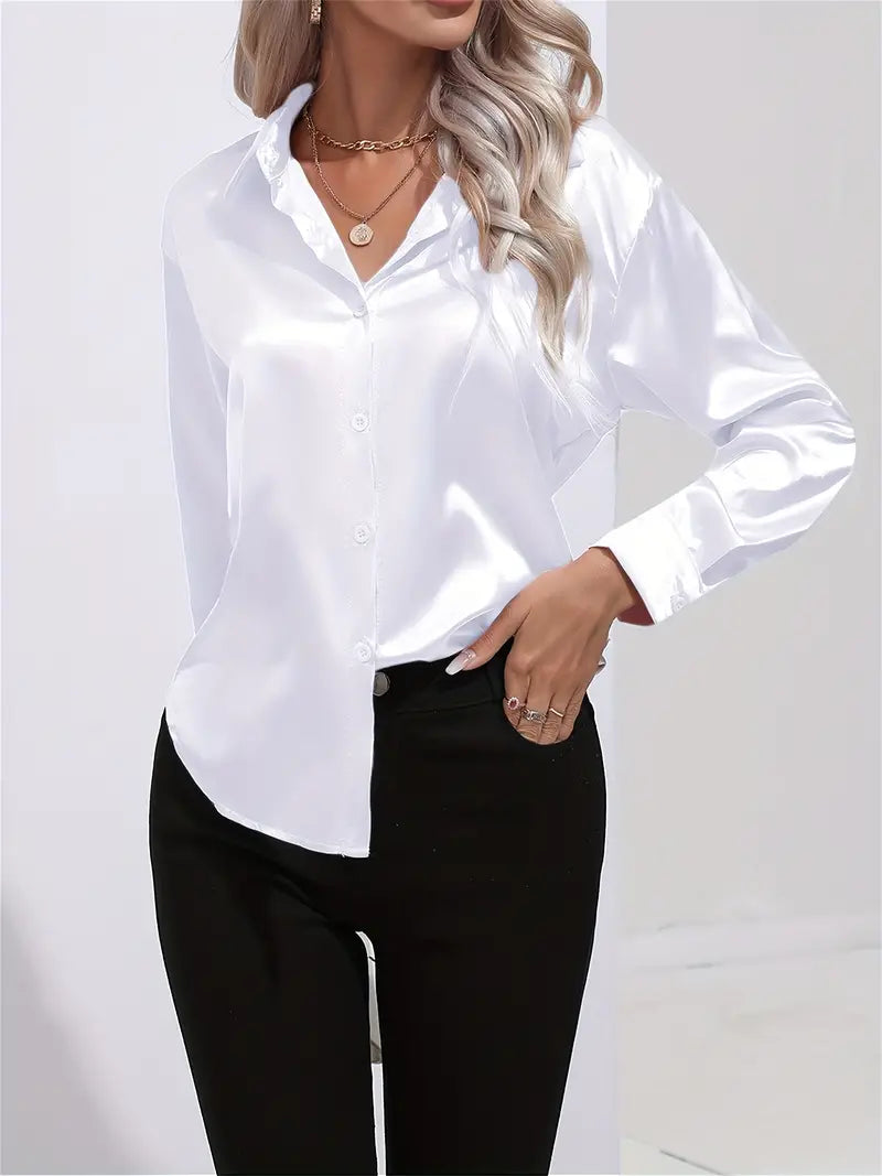 Elegant women's long-sleeve flowy blouse, sophisticated and versatile. Perfect for day-to-night wear.