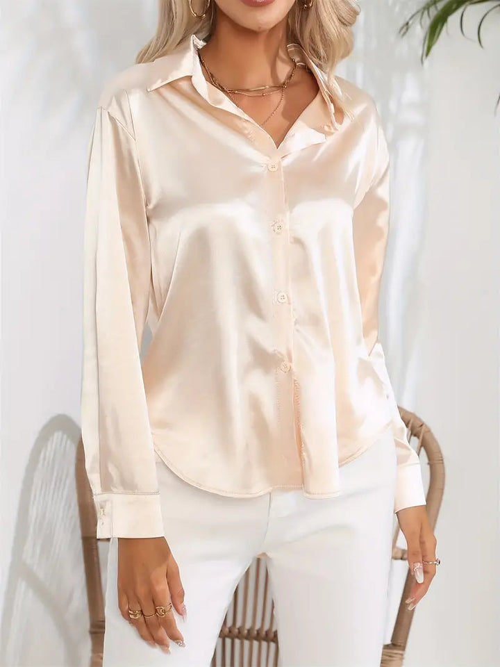 Professional women's elegant blouse, flowy fabric. Sophisticated office & dressy evening top.