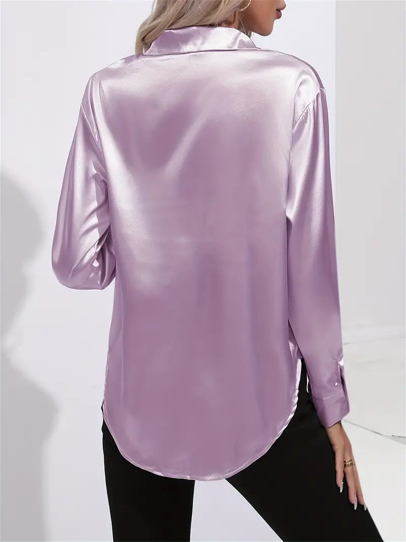 Classic women's collared blouse, timeless button-down. Stylish flowy shirt for office or leisure.