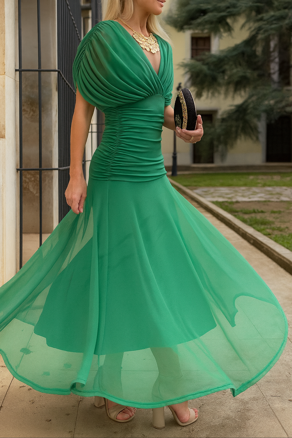 Sophisticated women's elegant flow maxi dress, a chic choice for any special occasion or formal event.
