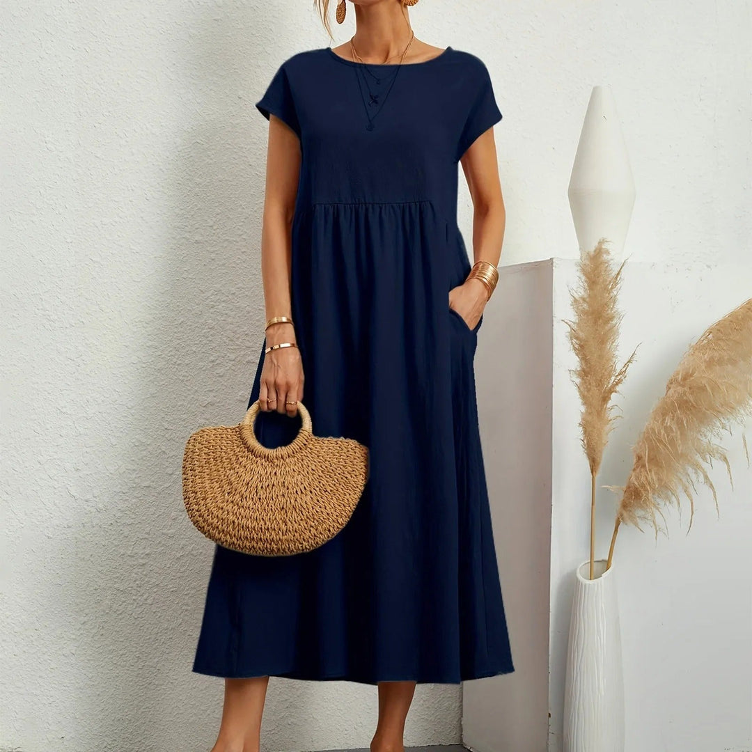 Graceful women's long flowy maxi dress, designed for a flattering, comfortable fit & elegant movement.
