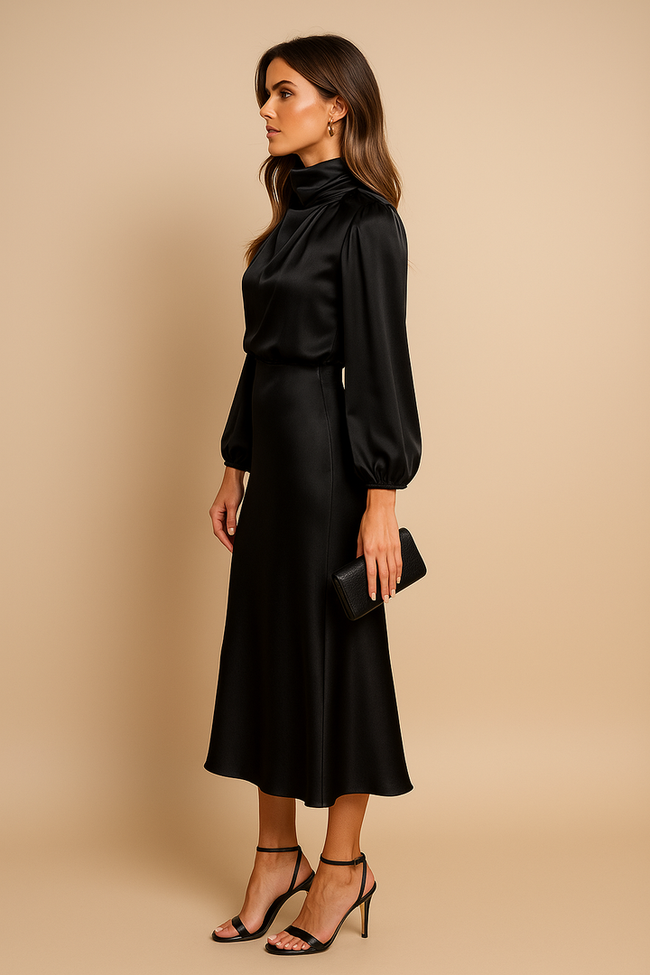 Women's formal party dress, an elegant long-sleeve evening gown for special occasions.