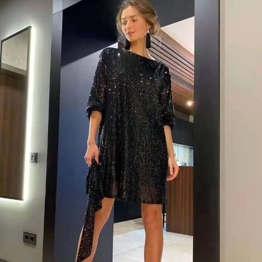 Dazzling sparkle women's glitter glamour dress, perfect knee-length evening or special occasion.