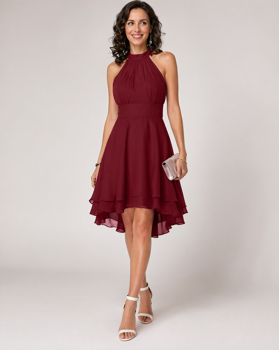Elegant women's halter neck midi cocktail dress, perfect for parties & special occasions.