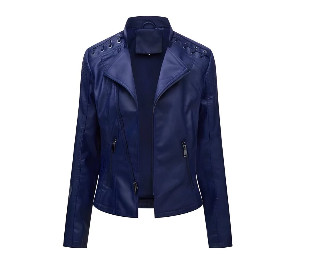 Elegant women's lambskin leather jacket with vintage style, perfect for sophisticated office or casual wear.