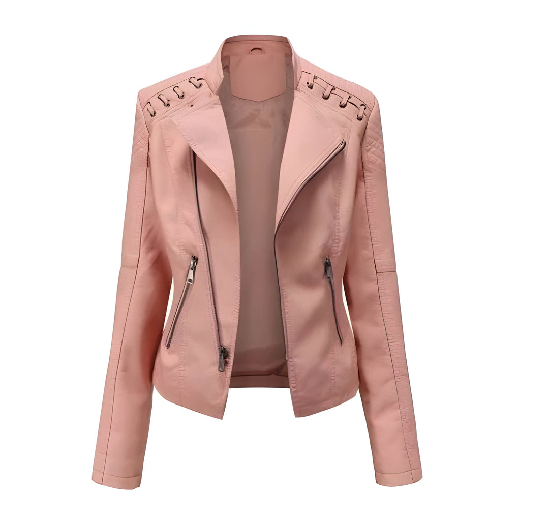 Women's elegant vintage style lambskin jacket, a versatile coat for sophisticated all-season office & casual fashion.