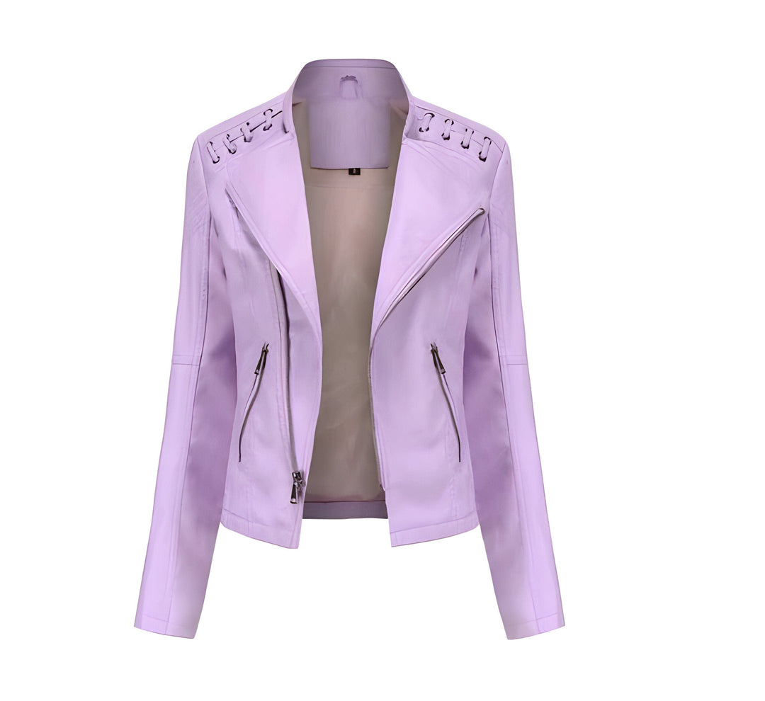 Fashionable women's vintage lambskin jacket, designed for elegant office attire or versatile casual ensembles.