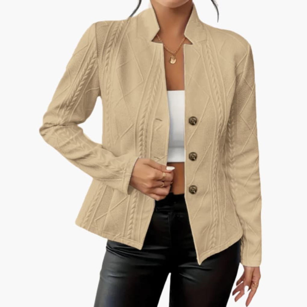 Versatile women's button blazer, ideal for office, business casual, or formal events. Elegant professional jacket.