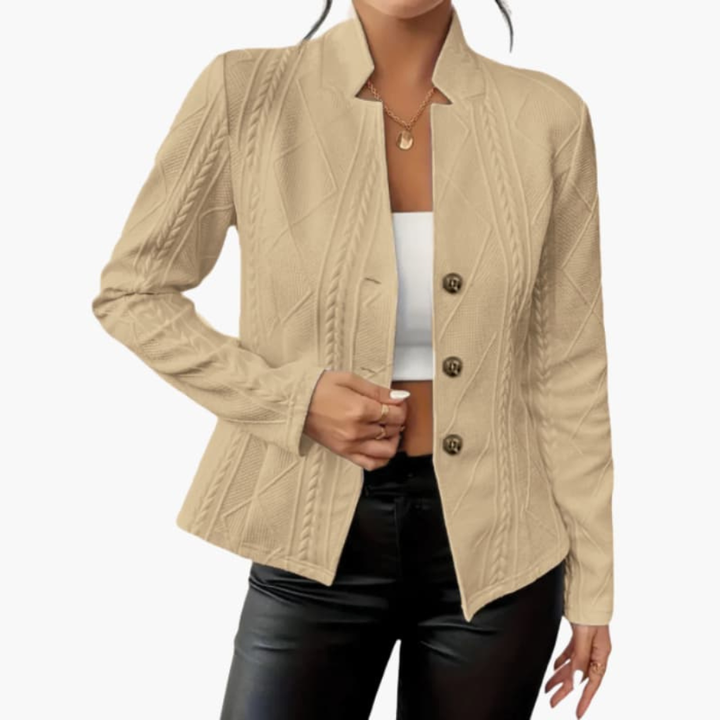 Versatile women's button blazer, ideal for office, business casual, or formal events. Elegant professional jacket.