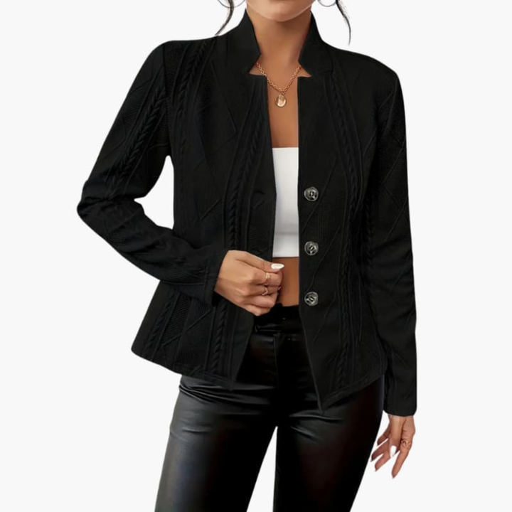 Chic women's lapel button blazer, a versatile professional jacket for modern office wear & elegant business casual.