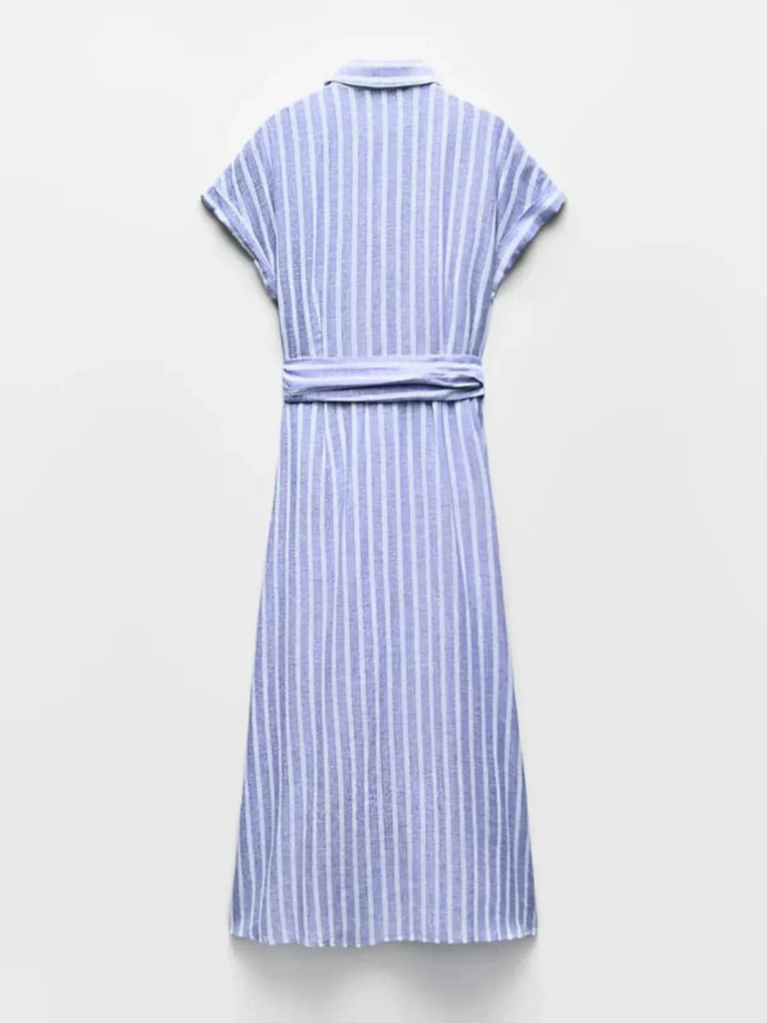 Versatile women's striped button-down maxi dress with a chic belt, great for work or casual outings.
