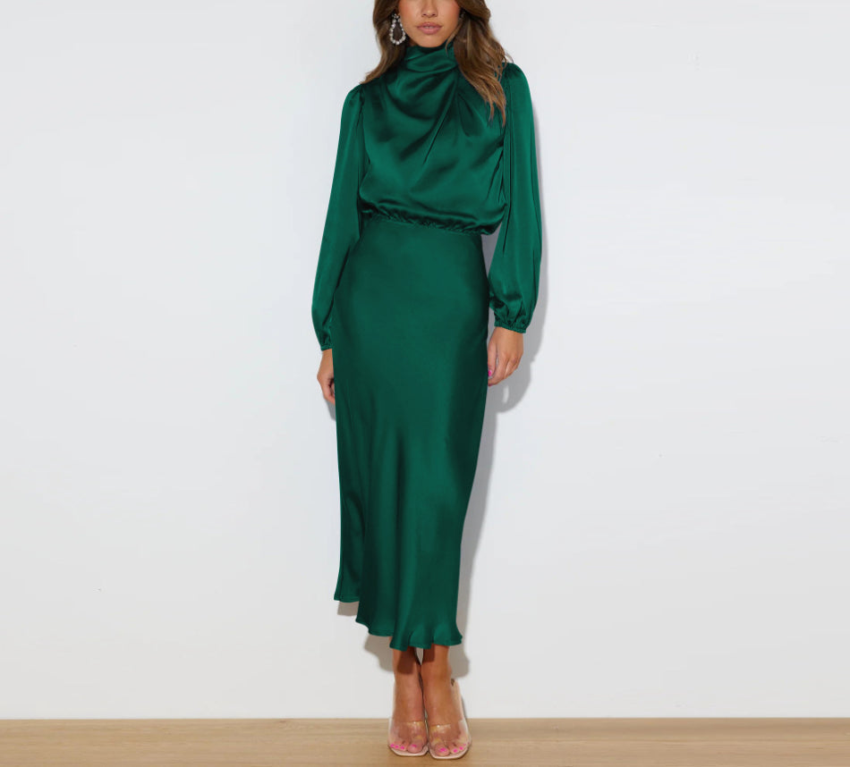 Elegant women's long satin slip dress, perfect for formal evenings, cocktail parties & special occasions.