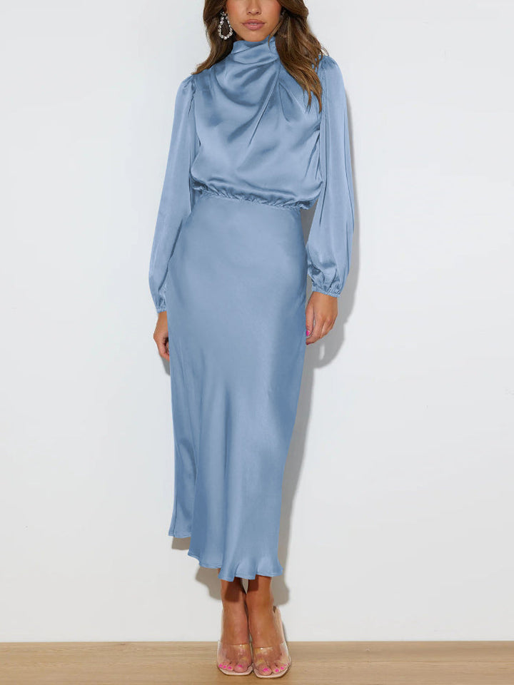 Luxe satin women's evening gown, an elegant long slip dress for formal parties & special occasions.