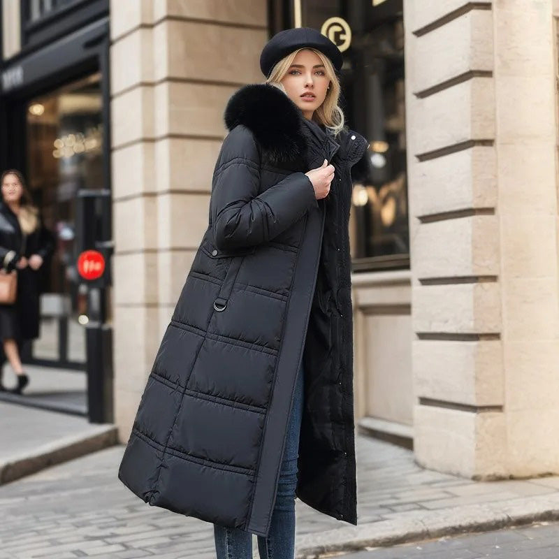 Plush faux fur long coat for women, a stylish and warm luxury outerwear piece for winter.