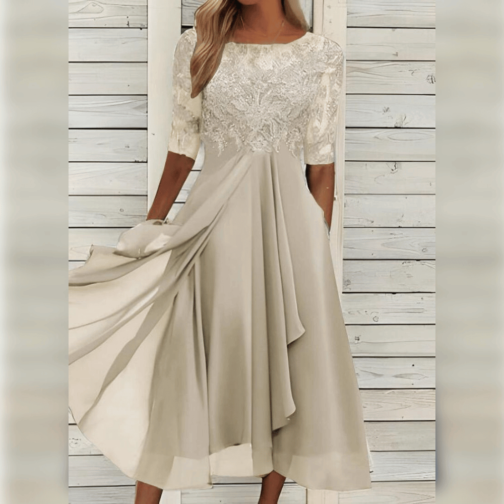 Elegant Elena women's midi dress. Chic and versatile, perfect for summer parties, weddings, or formal events.