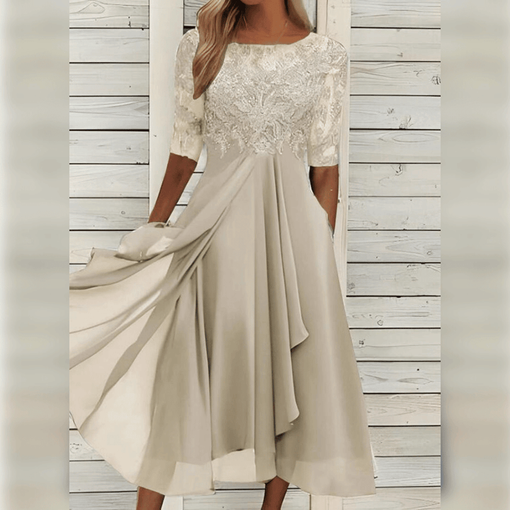 Elegant Elena women's midi dress. Chic and versatile, perfect for summer parties, weddings, or formal events.