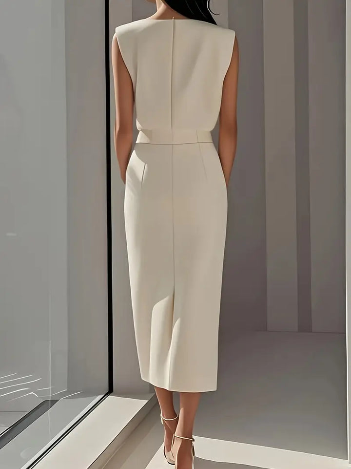 Stylish women's midi dress with an elegant design and a high side slit for sophisticated appeal.