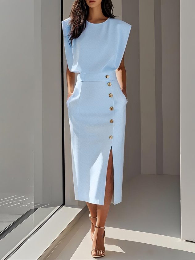 Sophisticated evening wear: elegant women's midi dress with a flattering fit and stylish side slit.