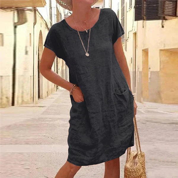 Elegant women's mini dress with tummy control, flattering curvy fit for confident all-day wear.