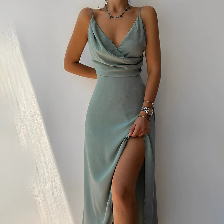 Stylish women's maxi dress with an elegant thigh split, great for summer parties & special events.