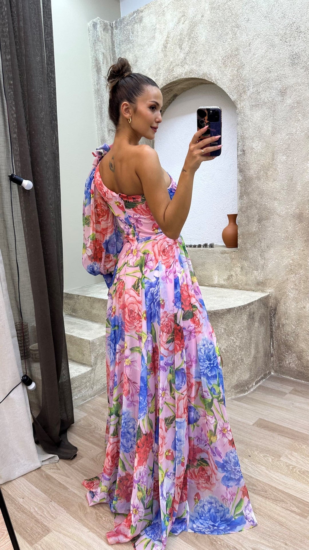 Vibrant floral one-shoulder maxi dress for women, an elegant flowy choice for summer events, parties, or evening wear.