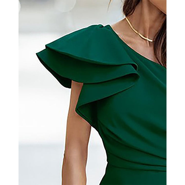 Comfortable women's one-shoulder midi dress, a stylish & elegant choice for evening wear or special events.