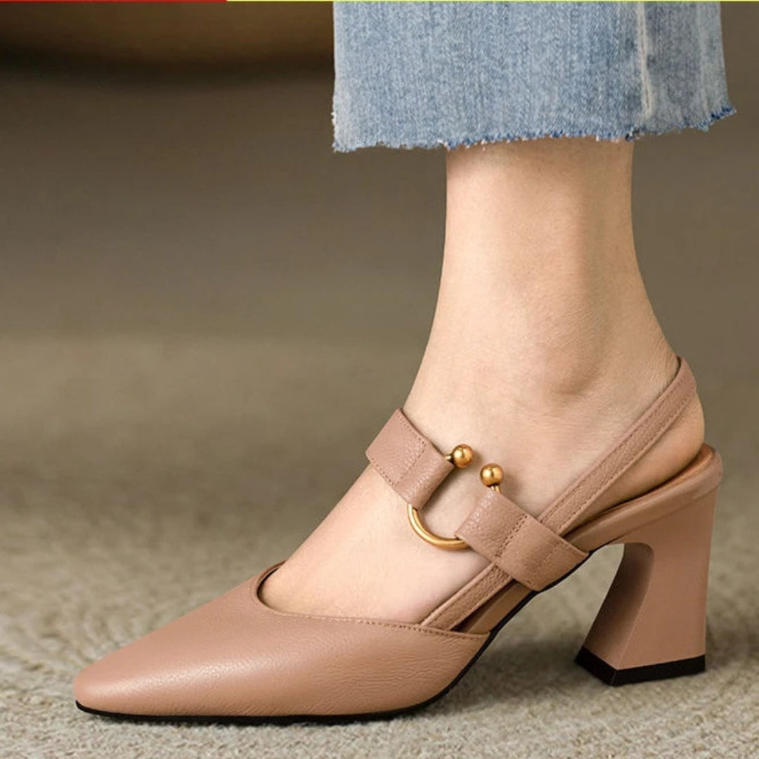 Cushioned women's orthopedic heels for comfort. Stable, elegant footwear, perfect for long days.