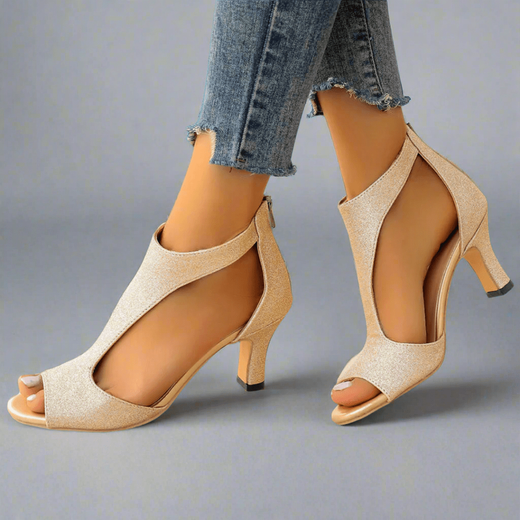 Classic nude orthopedic high heels for women, providing comfortable lift and elegant style for any outfit.