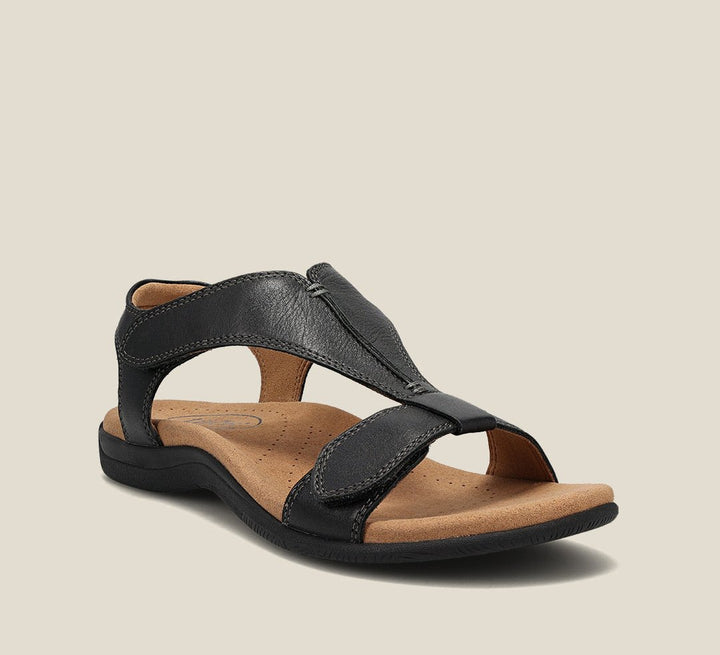 Side view: Orthopedic women's sandals with prominent arch support, designed for comfortable, pain-free walking.