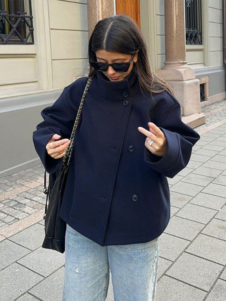Elegant women's short double-breasted jacket, perfect for chic fashion & sophisticated style.
