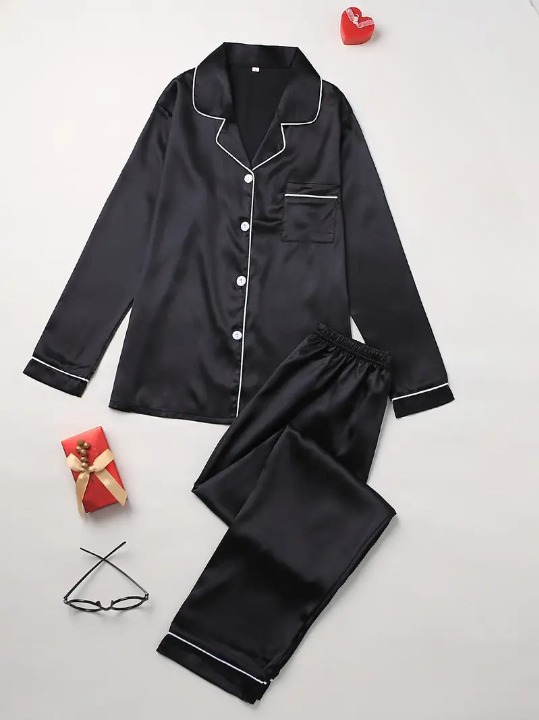 Silken women's pajama set, offering ultimate comfort and an elegant relaxed fit. Perfect for luxurious nightwear.