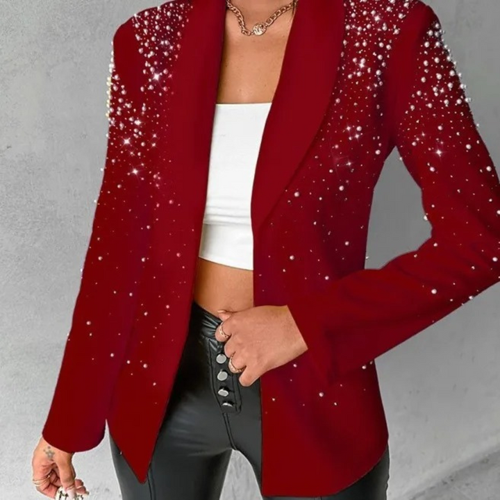 Stylish women's slim fit blazer featuring exquisite pearl details. A chic outerwear piece for elegant fashion.
