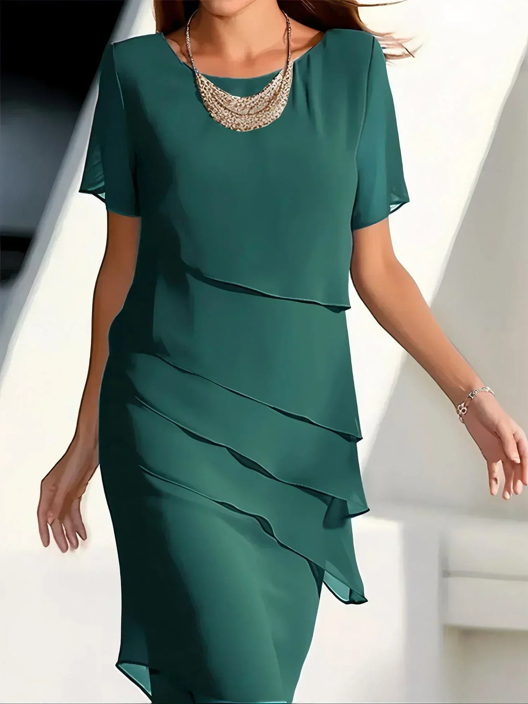 Flattering red women's midi dress. Designed for tummy control, offering a sleek and elegant slimming profile.