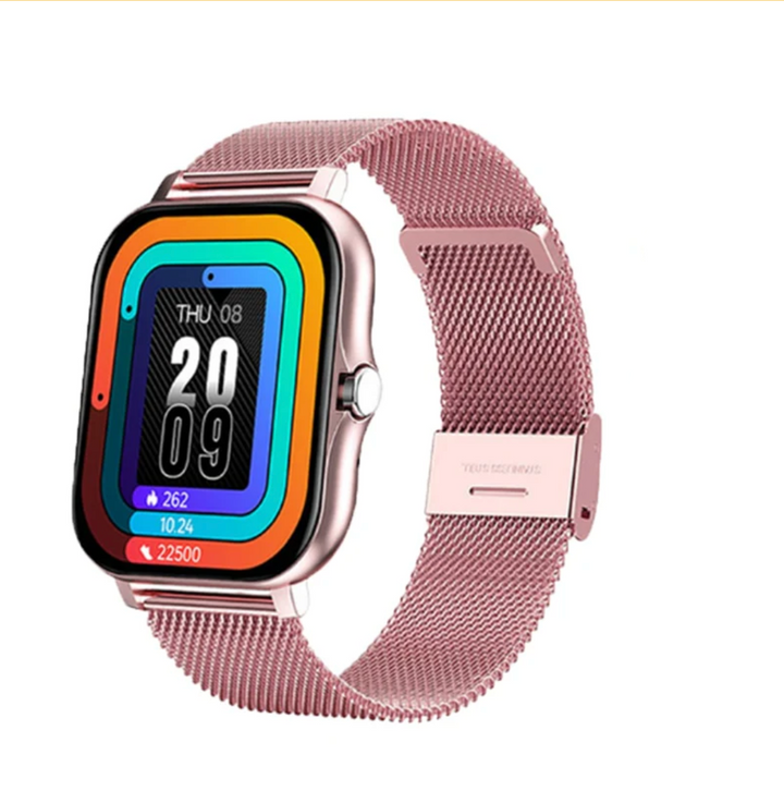 Vibrant display on elegant women's smartwatch, a health & fitness tracker with long battery and sleek design.