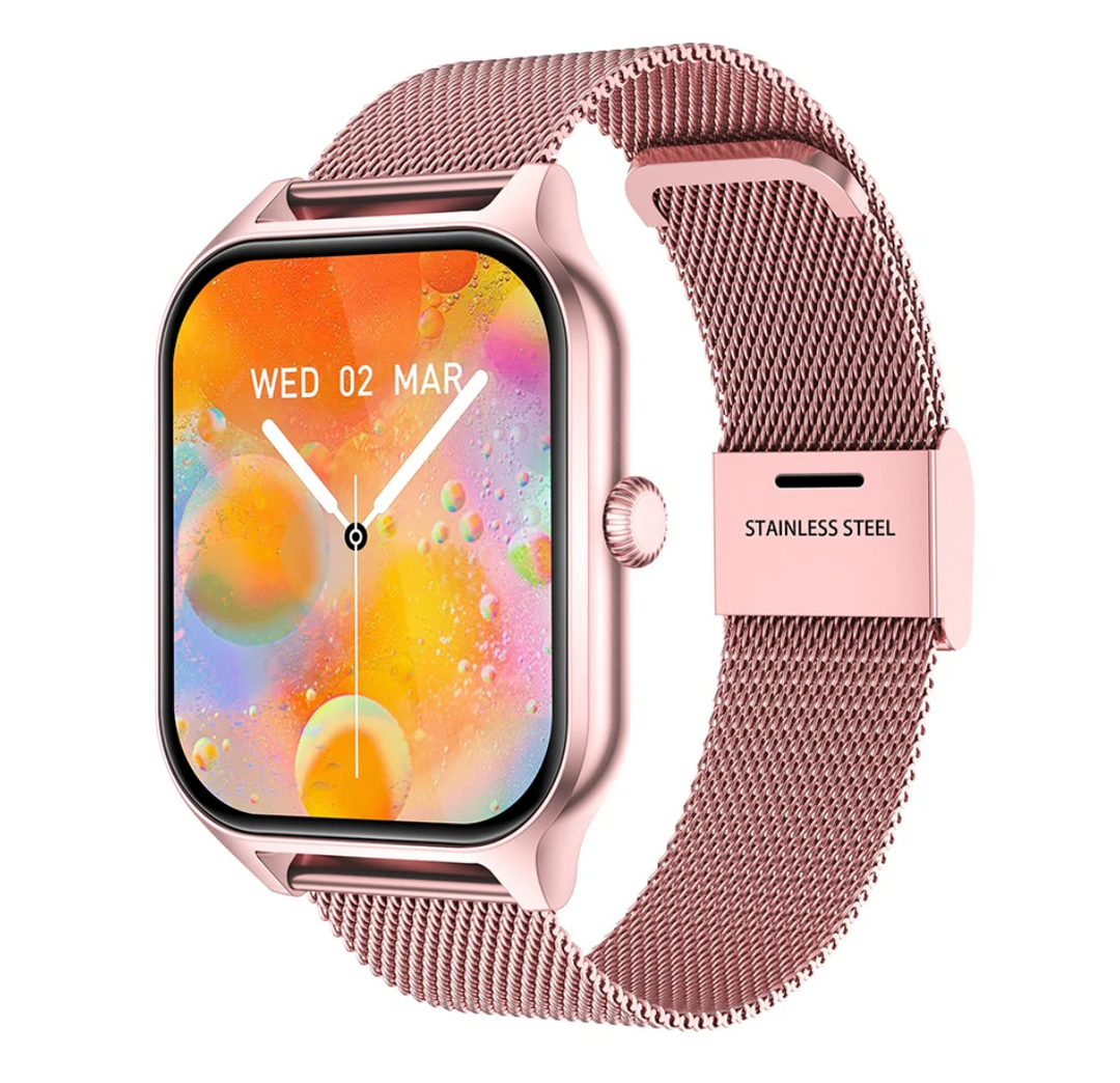 Fitness-focused elegant women's smartwatch. Activity and health tracker with long battery life, stylish for sport.