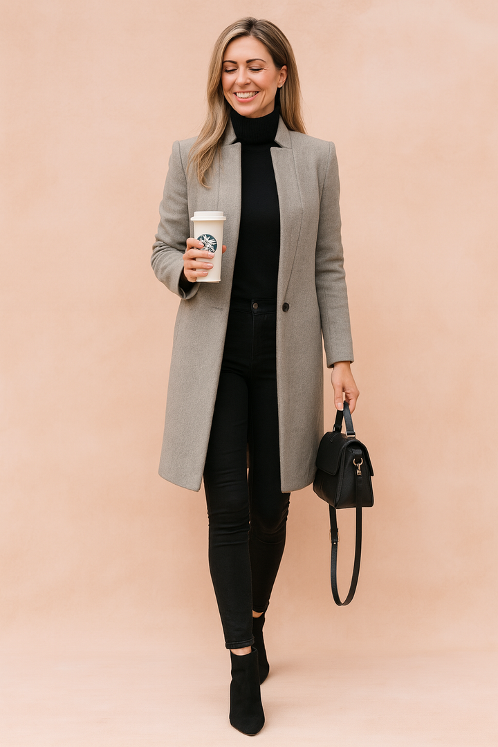 Stylish straight cut winter jacket for women. Versatile for office wear, fall fashion, or casual winter outings.