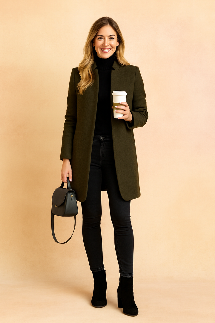 Classic straight cut women's winter jacket. Elegant and sophisticated design, essential fall and winter outerwear.