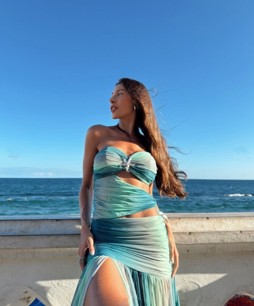 Elegant women's strapless long maxi dress, perfect for summer evening parties, cocktails & wedding guests.