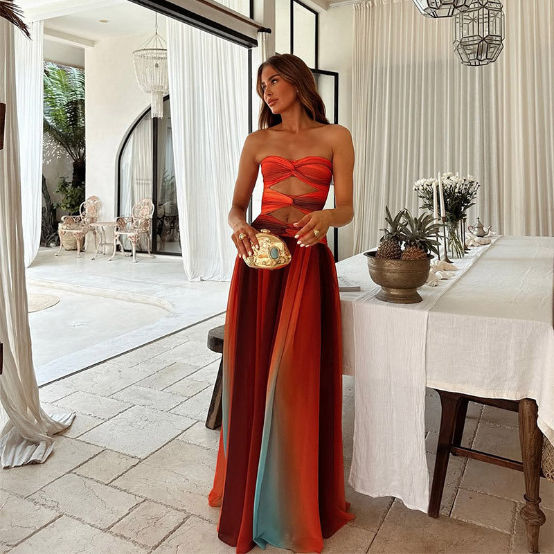 Feminine strapless A-line evening gown, a long red formal dress for proms, galas, and special occasions.